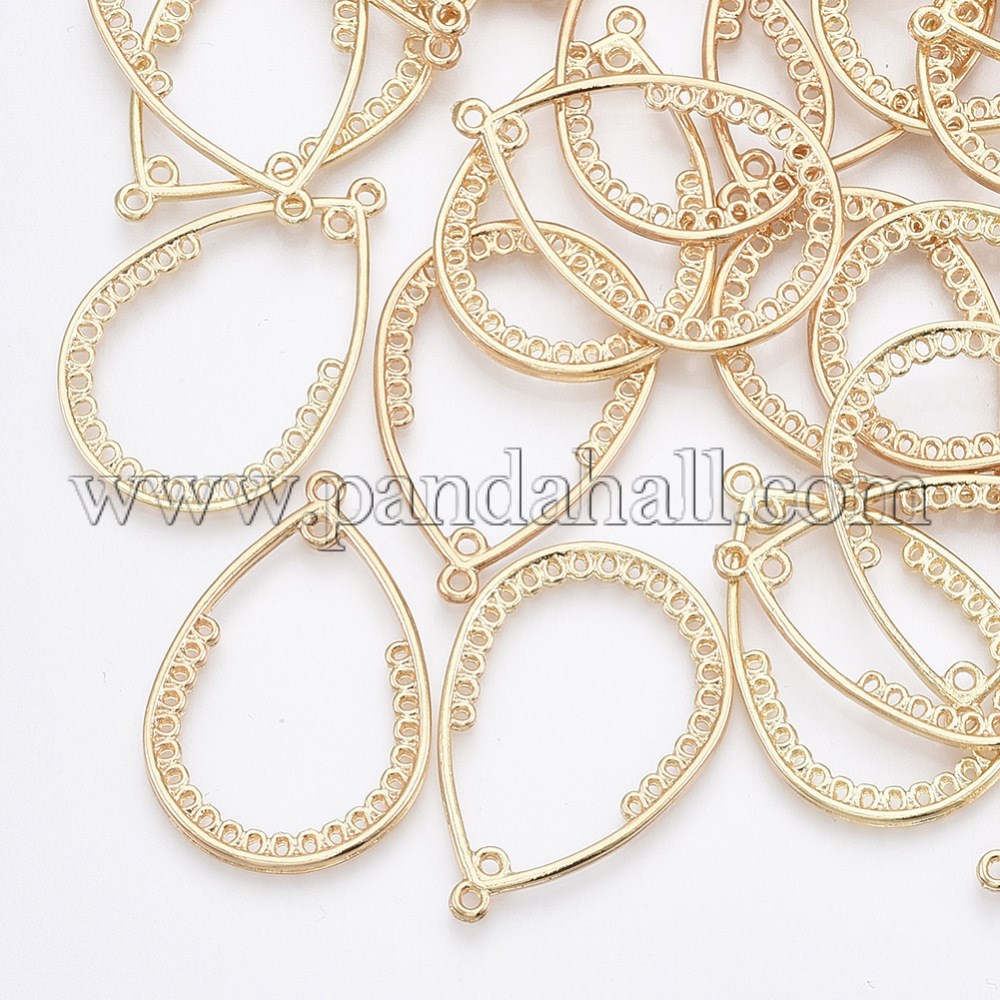 Alloy Chandelier Components Links, For Thread Woven Pendant Making, Lead Free & Nickel Free, Teardrop, Golden, 31.5x21x1.5mm, Hole: 0.7mm & 1.2mm