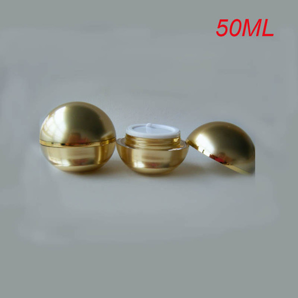 100pcs 50g gold acrylic ball shape cream plastic jar for eye cream, 50g day cream capsule moisturizer gel cosmetic ball jar