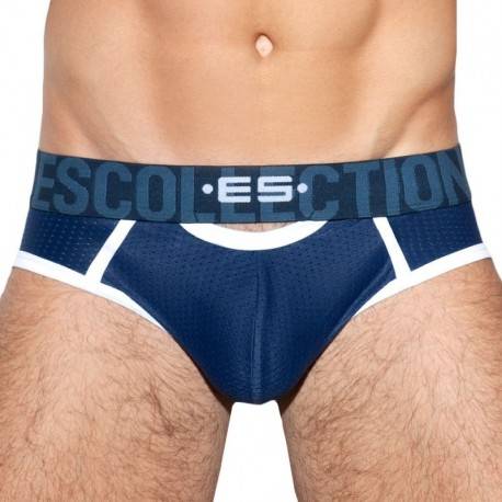 ES Collection Double Opening Mesh Brief - Navy M