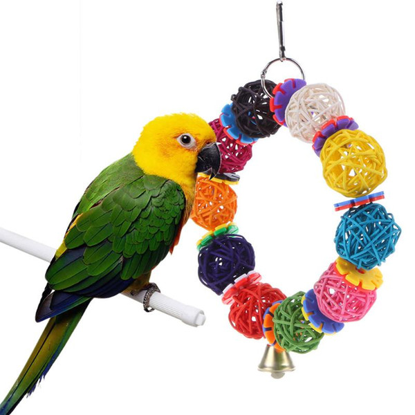 colorful birds parrot toys vine balls with bell pet bird bites climb chew hanging toy for cockatiel parakeet cage decoration