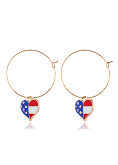 Metal Ring Detail American Flag Print Earrings