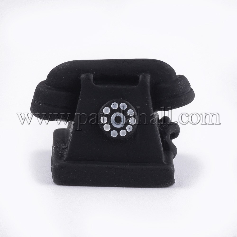 Resin Cabochons, Telephone, Black, 16.5x24x17mm