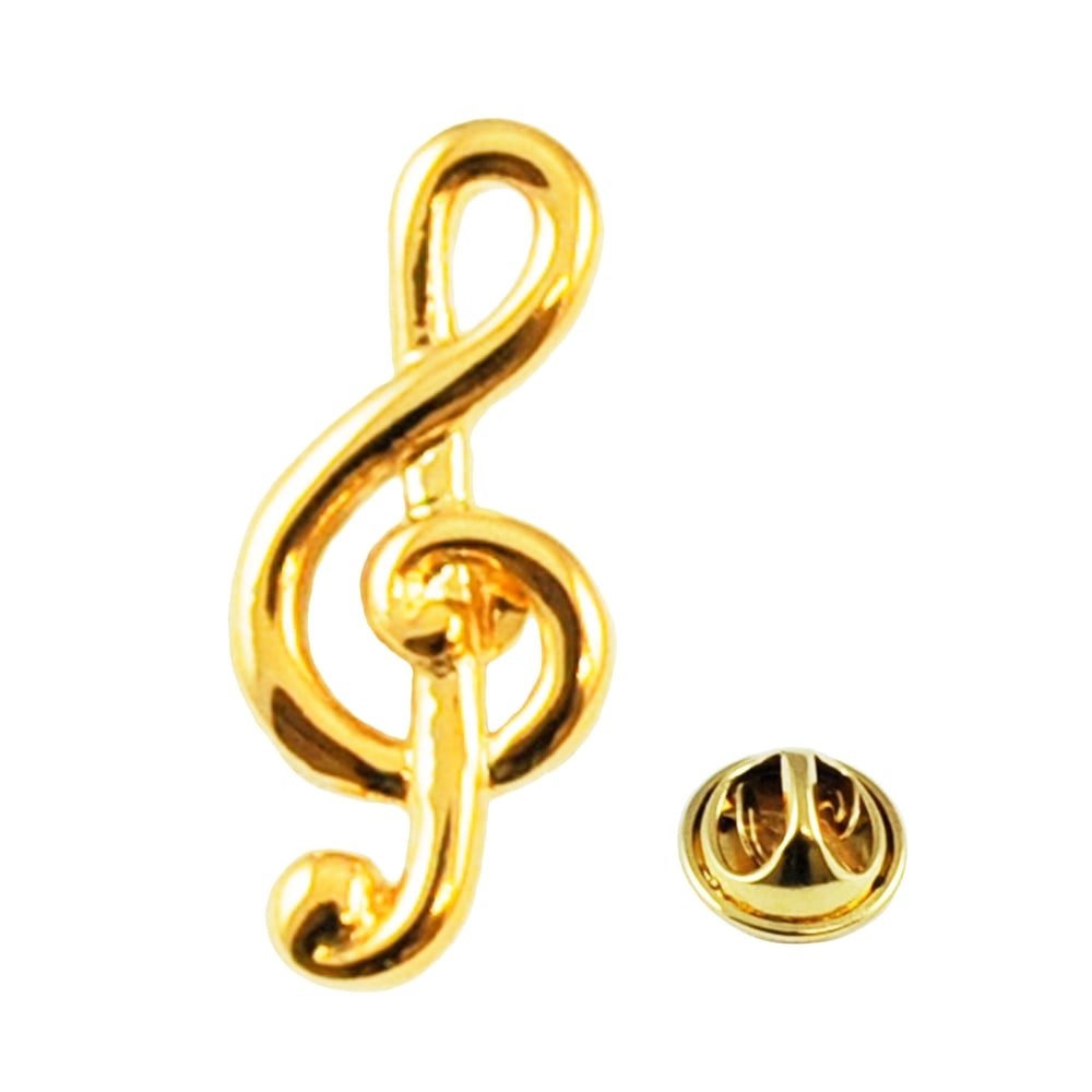Gold Plated Treble Clef Lapel Pin Badge