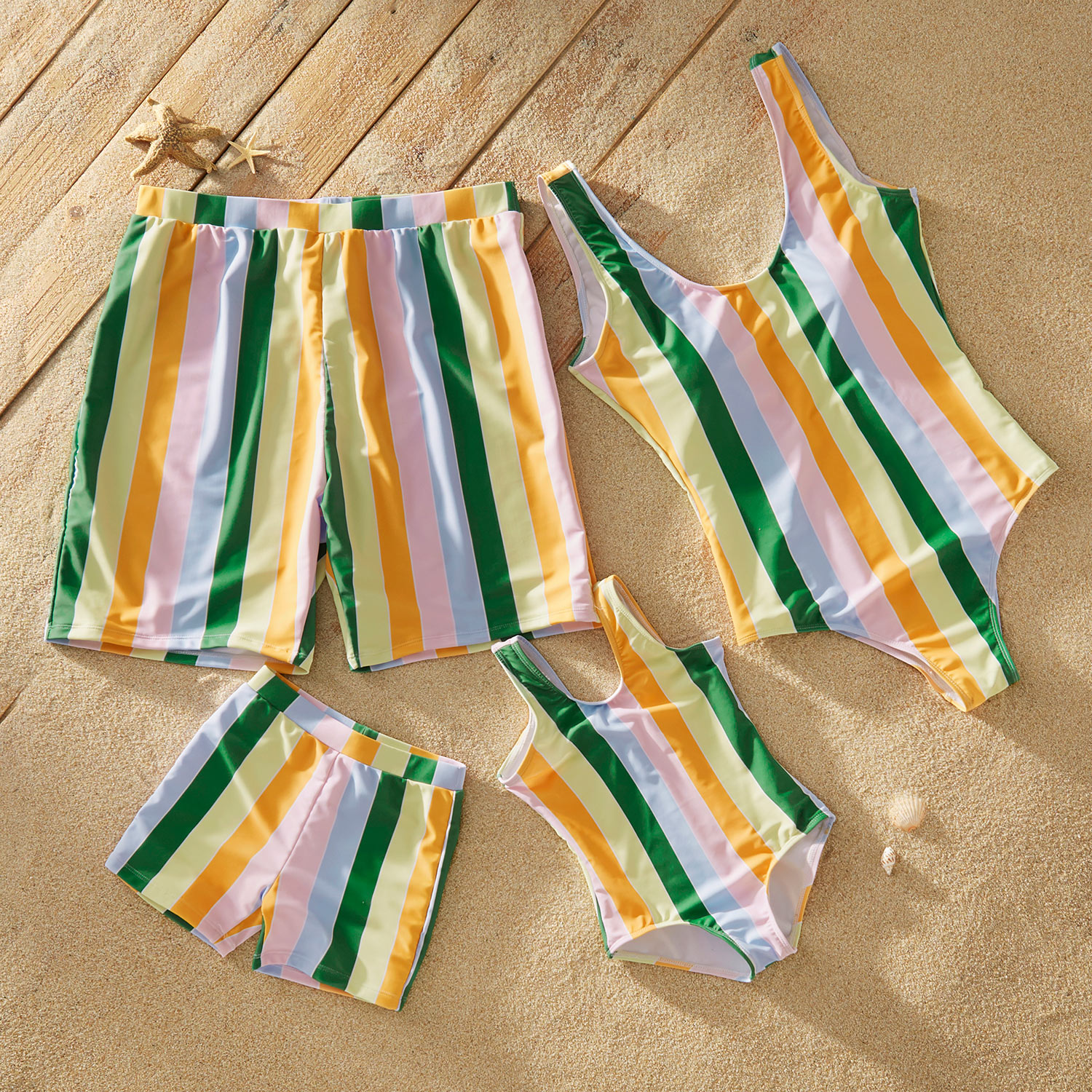 Summer Color Stripe Print Matching Swimsuits
