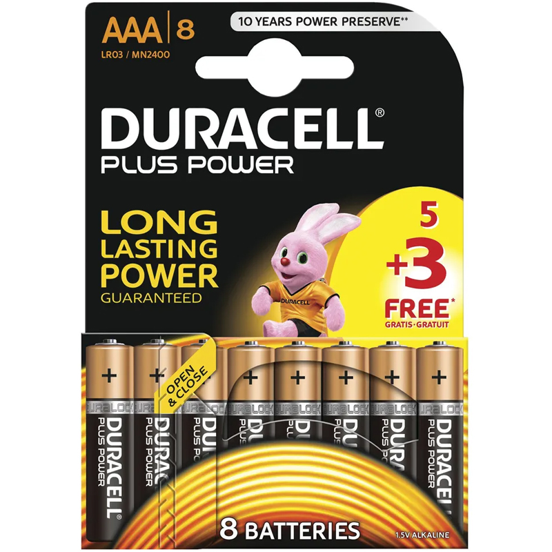 Duracell Plus Power AAA Batteries 5+3 - 8 Pack