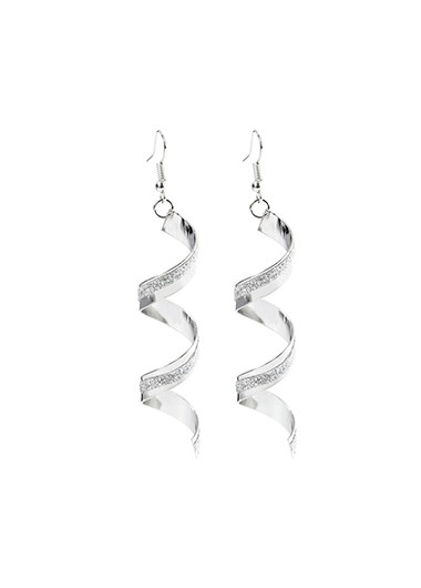 Women Spiral Hook Silver Metal Earrings