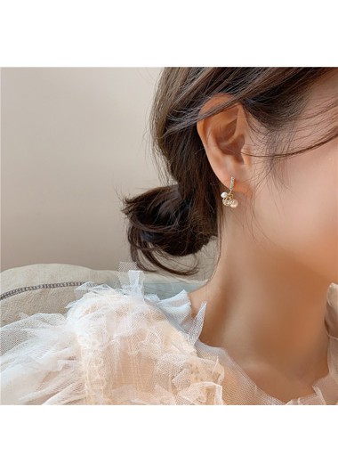 Rhinestone Embellished Pearl White Earring Set
