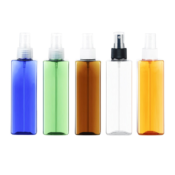 250ml green blue clear brown orange plastic recycle spray square bottles cosmetic atomizer transparent vial diffuser with useful container