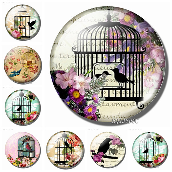 bird in the cage fridge magnets 30mm cute glass magnetic refrigerator decorative stickers french romantic village home decor