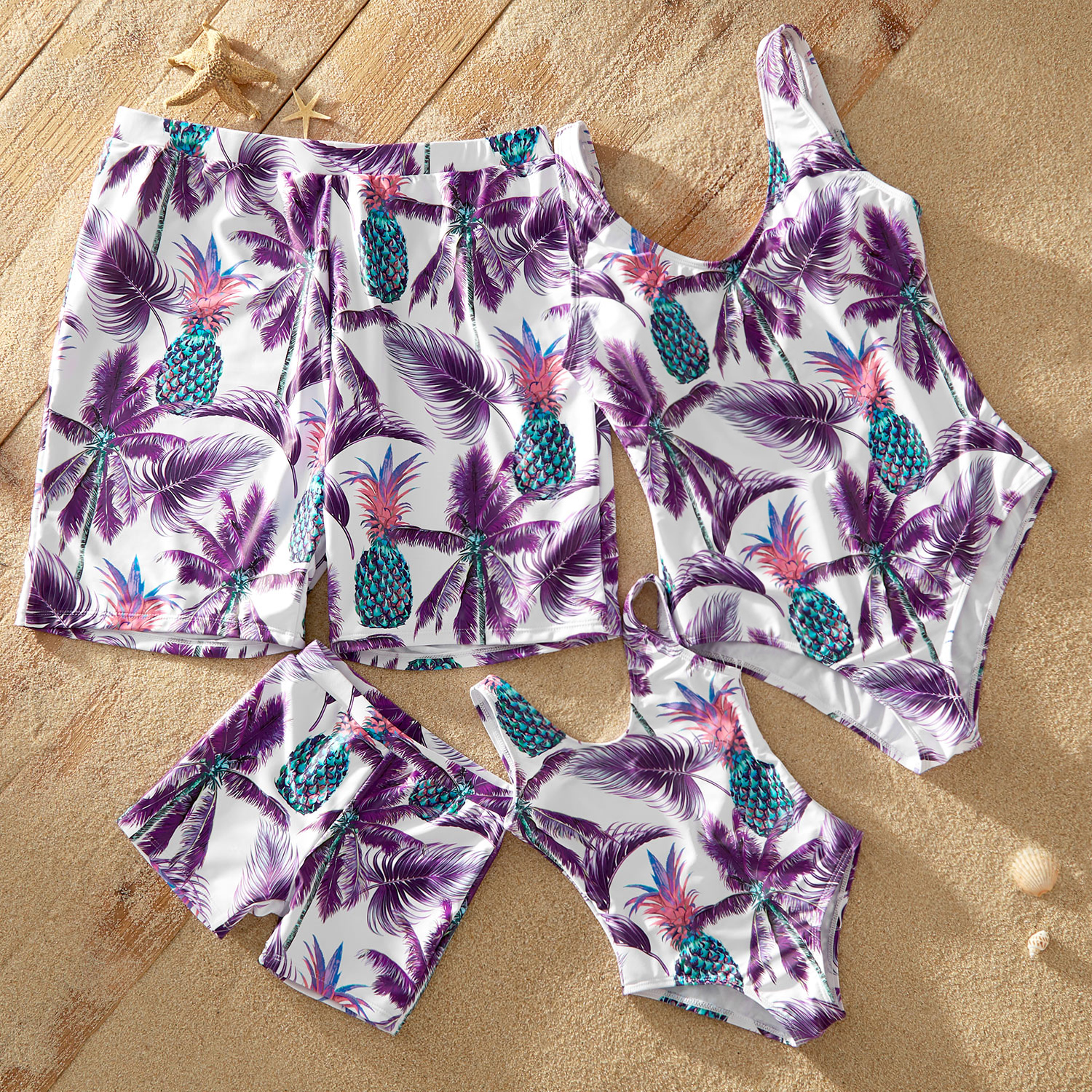 Basic Pineapple Print Matching Swimsuits