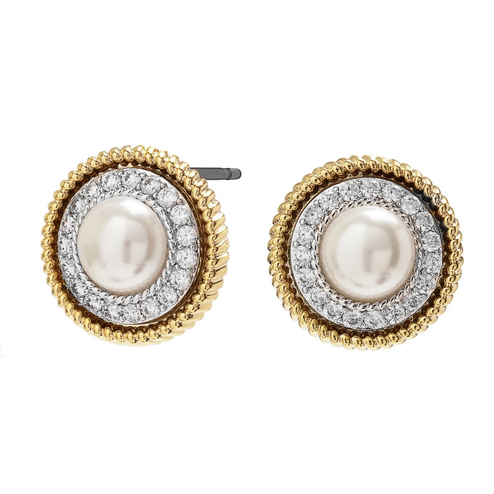 Two Tone Gold and Silver Plated Pearl Stud Earring