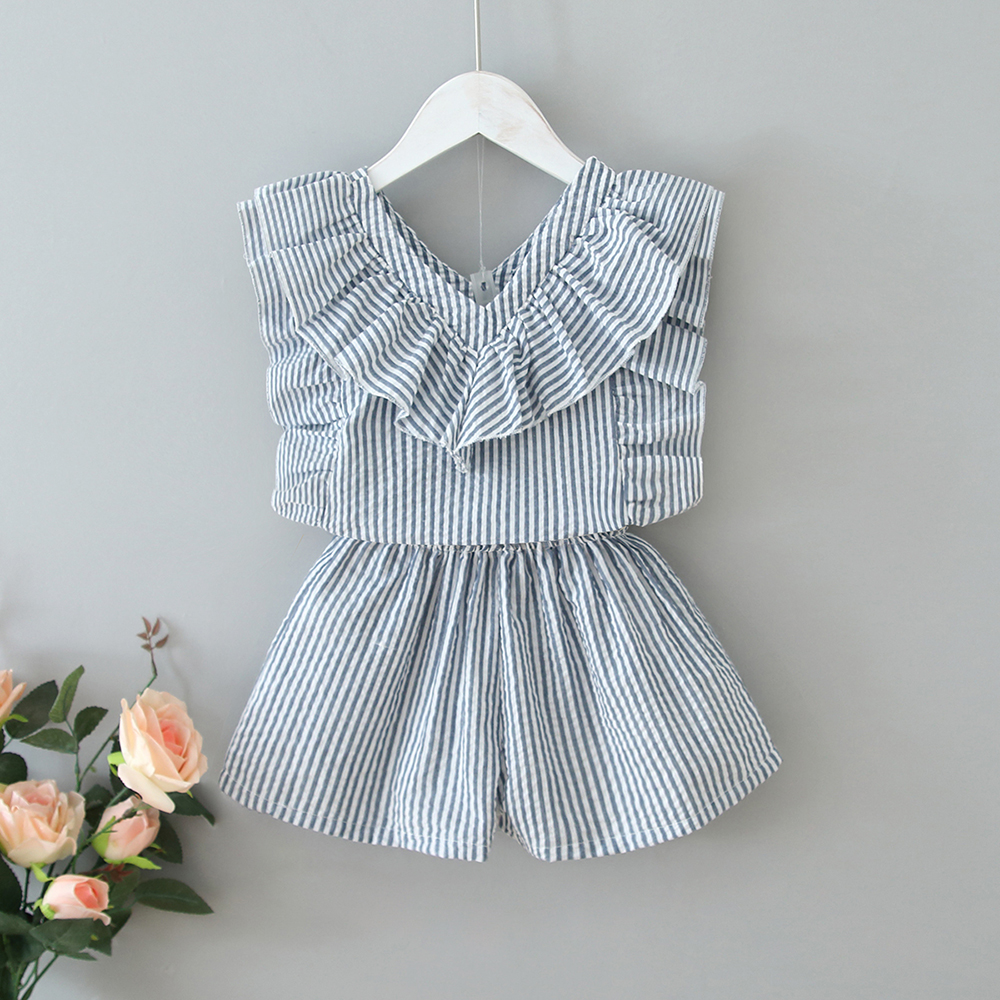 2-piece Baby / Toddler Girl Flounce Striped Top and Shorts Set