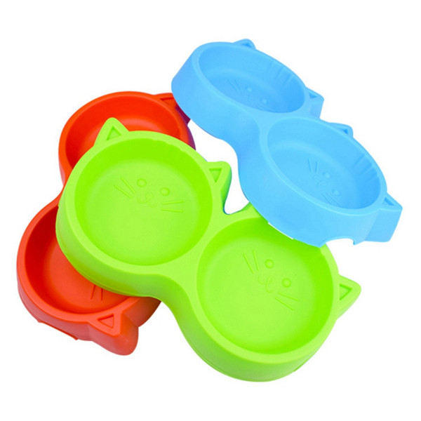 lovely pet products plastic cat face pet bowl environmental protection non-toxic feeding tool dog double bowl tableware