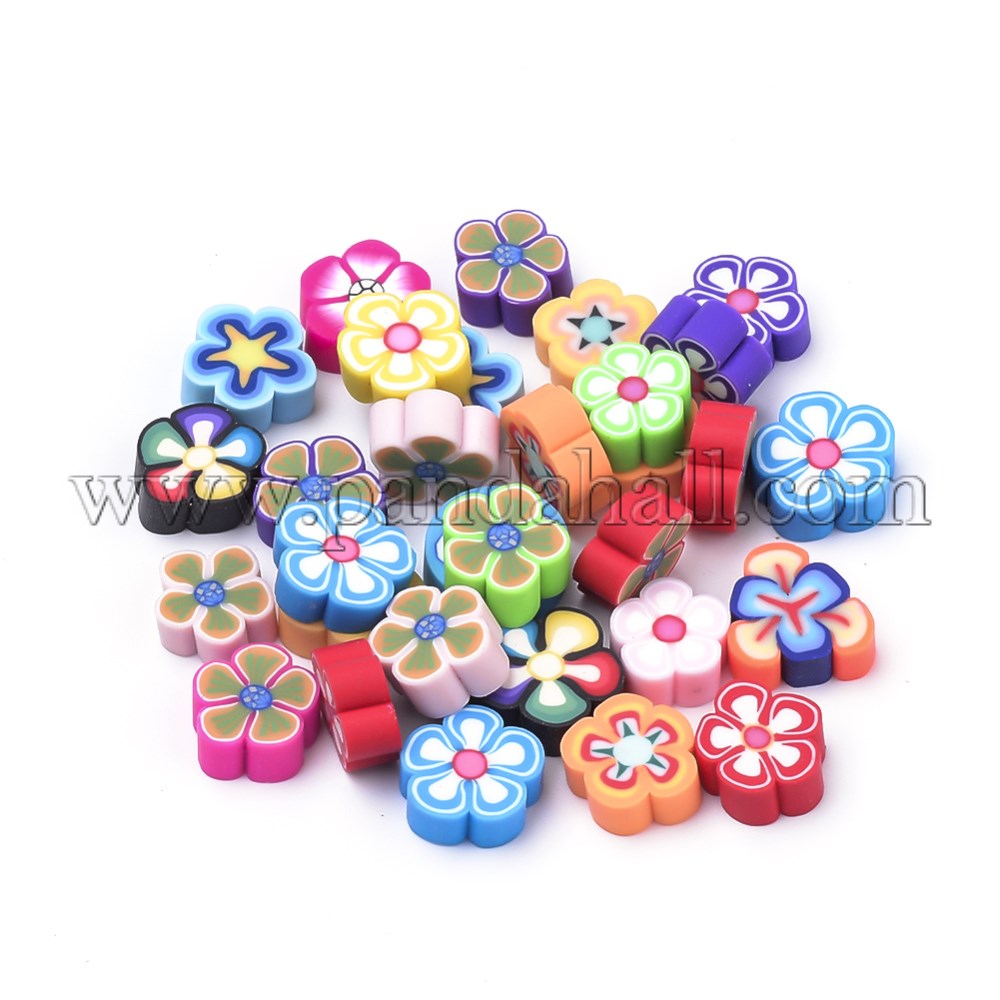 Handmade Polymer Clay Cabochons, Flower, Mixed Color, 8~12x8~12x4mm; 100pcs/bag