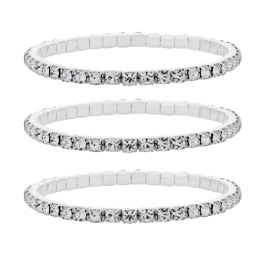 Silver Plated Crystal Stretch Bracelets Pack Of 3