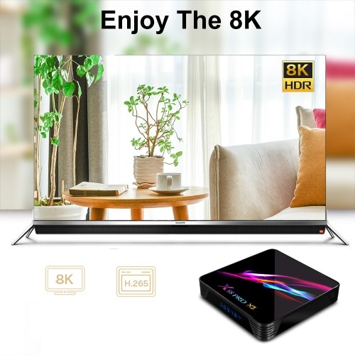 X88 Pro X3 Smart Android 9.0 TV Box S905X3 Cortex-A55 Quad Core 64 bits 4 Go / 64 Go 2.4G et 5G WiFi H.265 VP9 Décodage Miracast HD Media Player