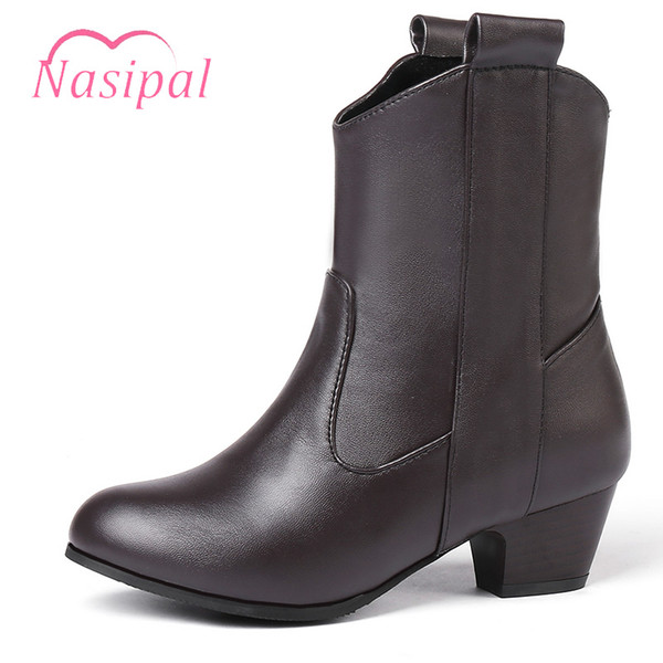nasipal slip on riding boots woman fashion med heels new shoes woman boots casual women ankle size 33-45 m980