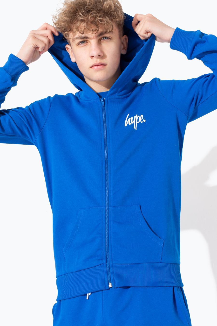 Hype Blue Mini Script Kids Zip Up Hoodie | Size 14Y