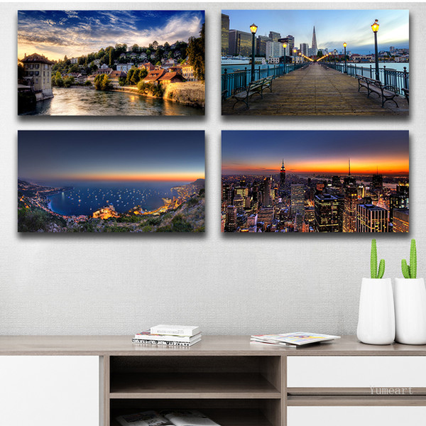 sunset clouds new york city manhattan architectural canvas painting posters prints scandinavian wall art living room pictures