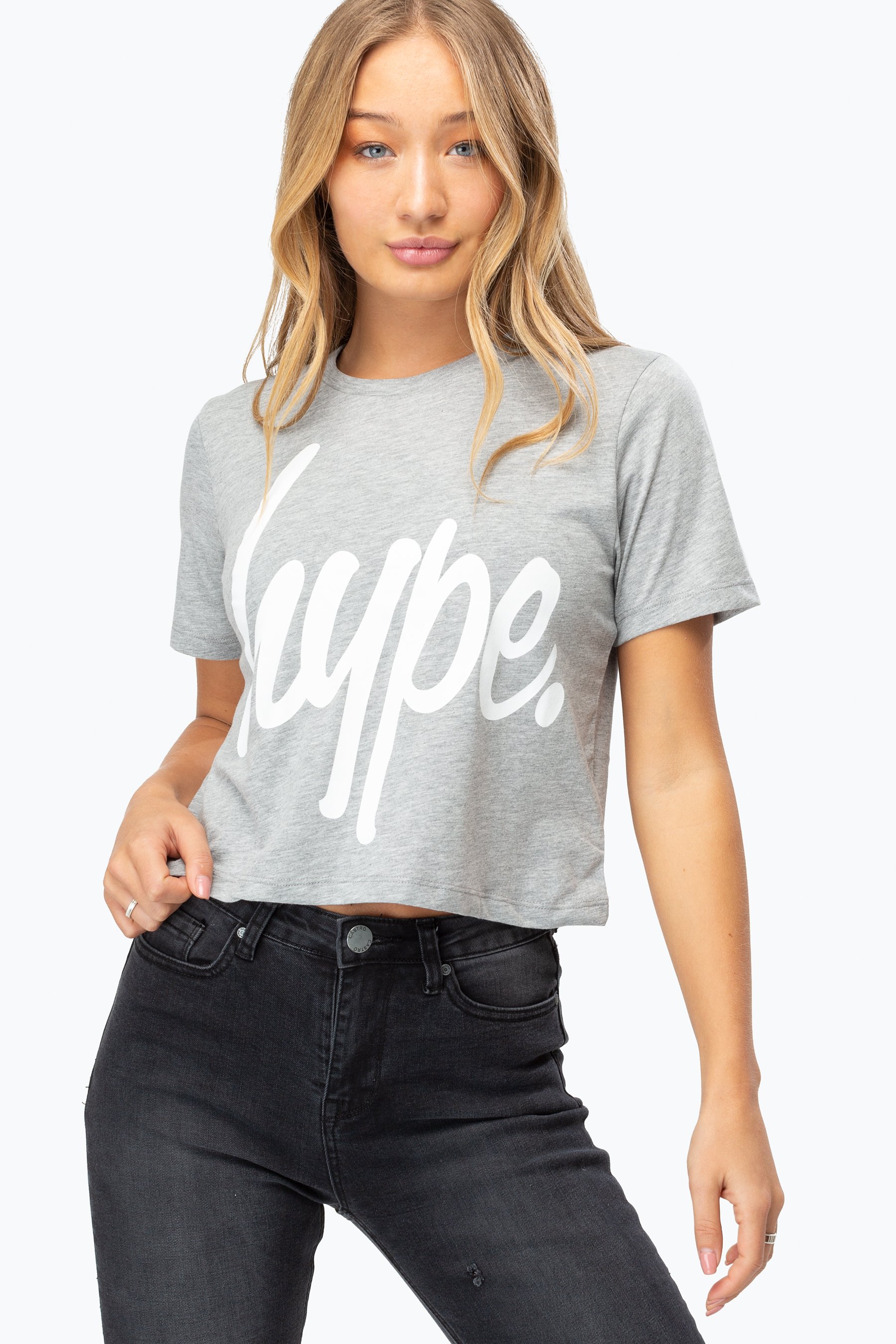 Hype Grey Script Womens Crop T-Shirt | Size 12