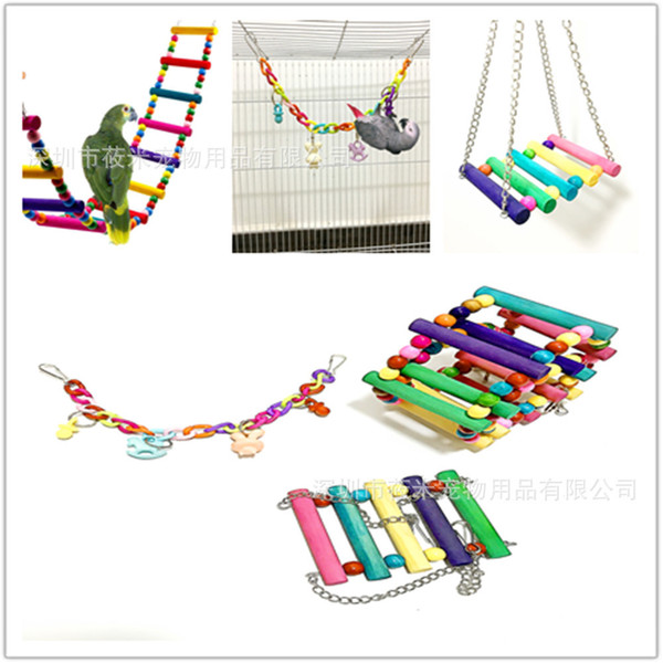 parrot toys gnaw toys colorful mu zhu rotating to climb ladder woodiness colour swing three-piece 300g