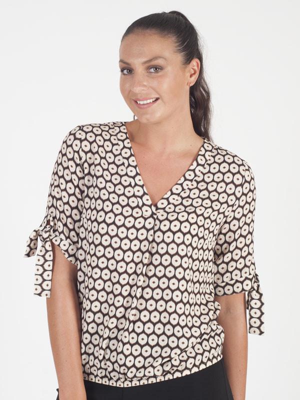 Marie Mero Brown Print Top