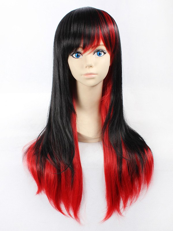 Long Side Bang Straight Two-tone Layered Synthetic Wig