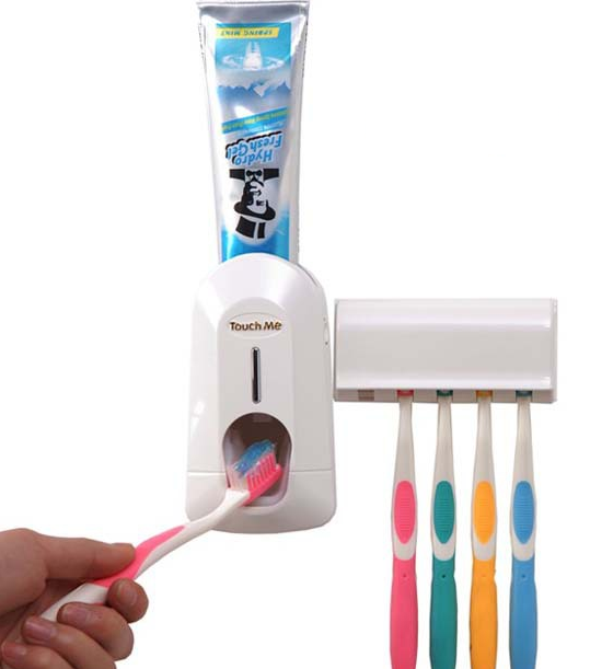 Automatische Zahnpastapresse aus Kunststoff mit Zahnbürstenhalter Badezimmerset