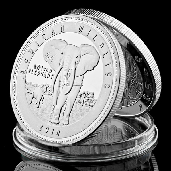 commemorative coin 40mm africa wildlife animal 2014 elephant zambia 1oz silver plated souvenir coin w/pccb box