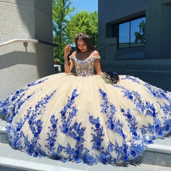 2021 Arabic Style Blue Quinceanera Dresses Masquerade Puffy Ball Gown Prom Dress With Appliques Sweet 16 vestidos de 15 anos