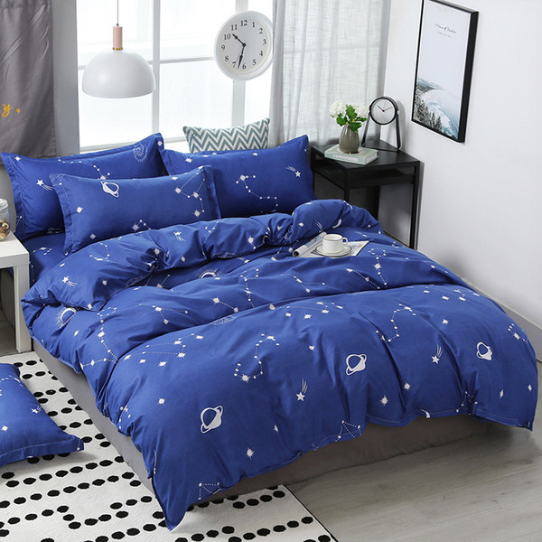 3/4pcs/set cotton blue kids comforter bedding sets space student dormitory bed linings duvet quilt cover sheet set home textile