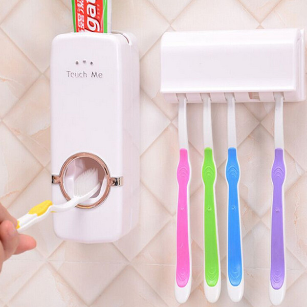 bathroom products automatic toothpaste dispenser with dustproof toothbrush holder toothpaste squeezer