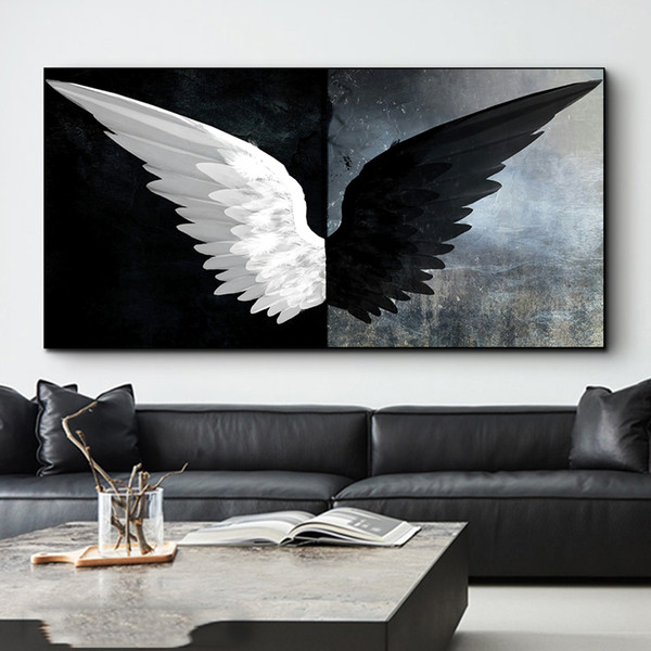 black and white angel wings canvas art posters and prints modern wings canvas paintings on the wall art pictures home decoration