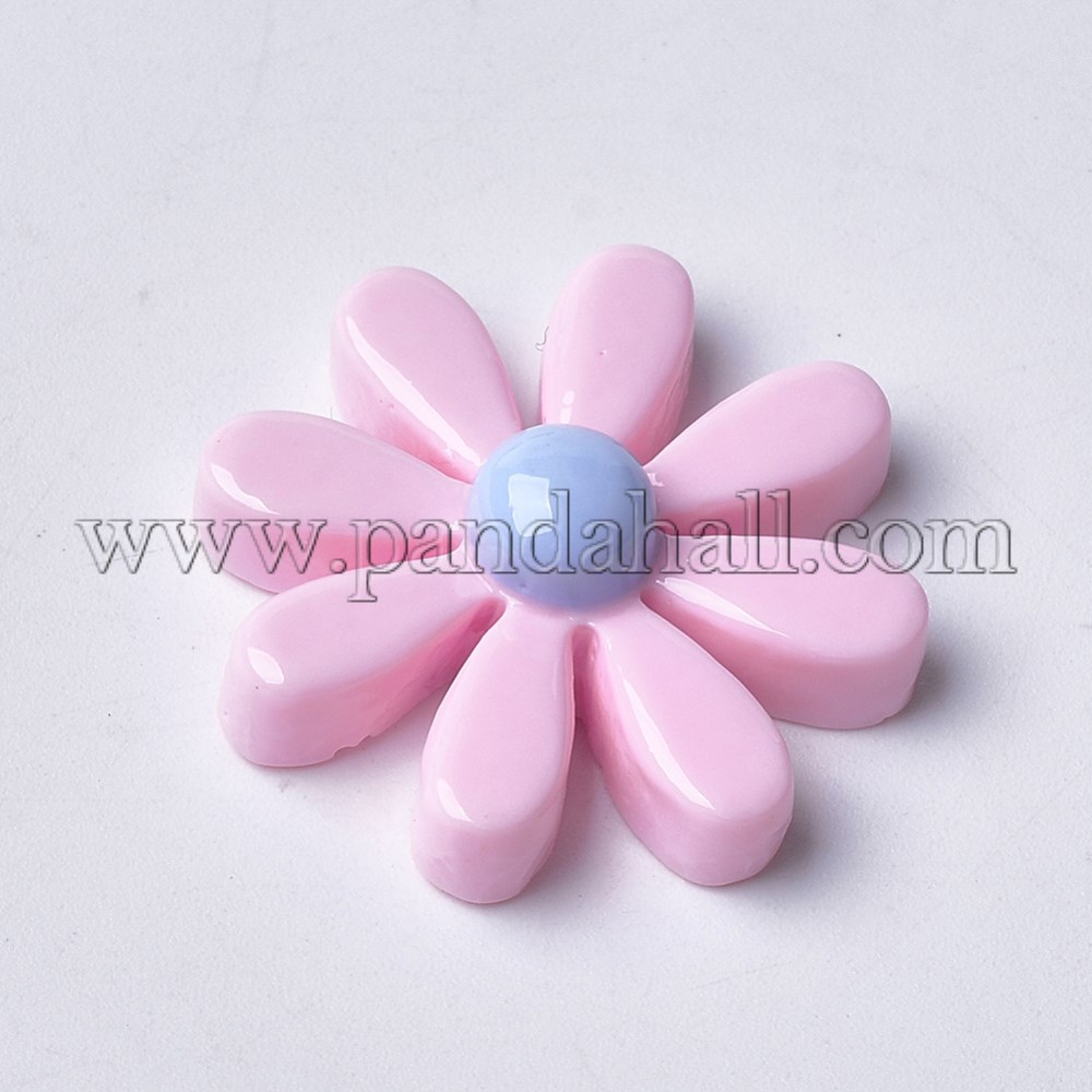 Resin Cabochons, Flower, Pink, 22~23x7~8mm