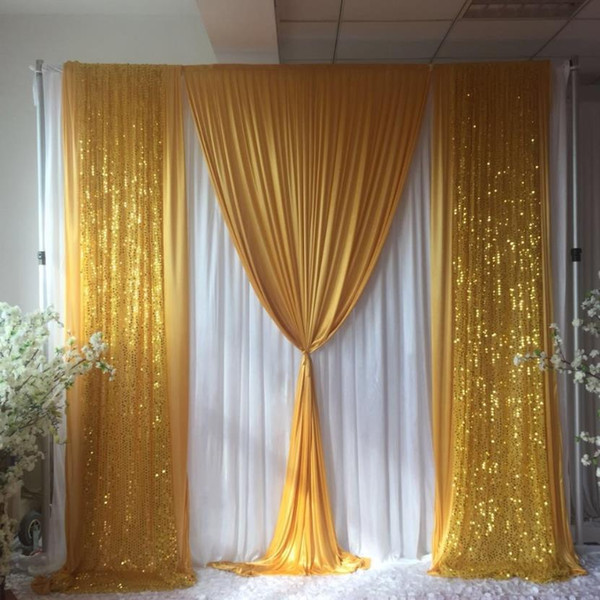 Luxuty Wedding bckdrop curtain 3m H x3mW white curtain with gold ice silk sequin drape backdrop wedding party decoration