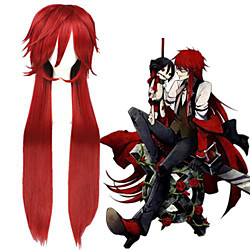 Cosplay Costume Wig Cosplay Wig Grell Sutcliff Black Butler Straight Cosplay With Bangs Wig Burgundy Long Very Long Burgundy Synthetic Hair 40 inch Men's Anime Cosplay Best Quality Burgundy