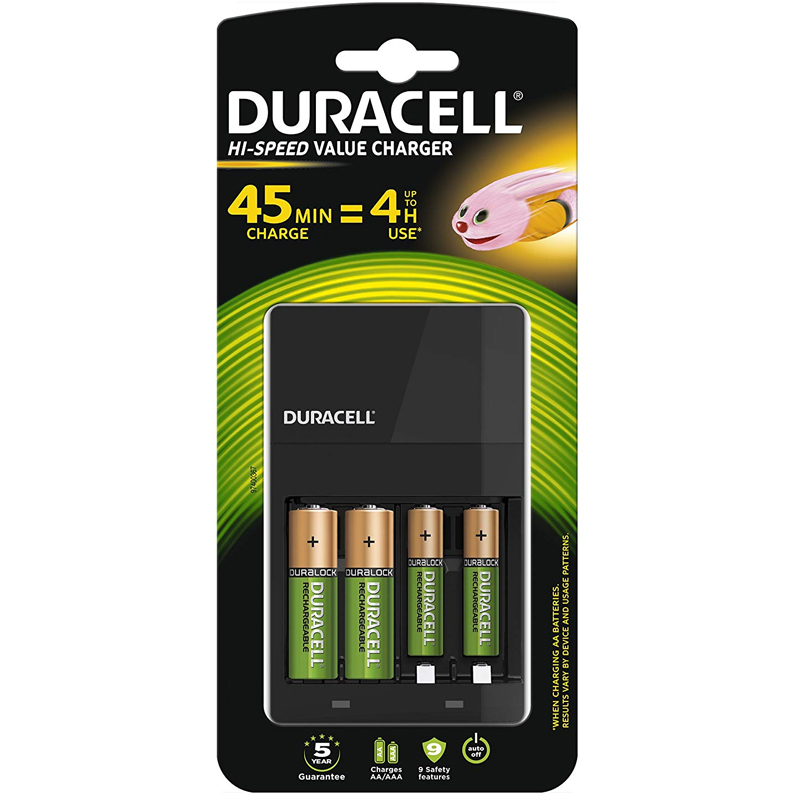 Duracell 4 Hour AA and AAA Battery Charger with 2 xAA & 2xAAA Batteries
