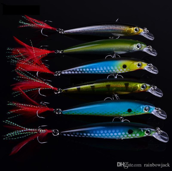 4# high-carbon steel hooks with feather 11cm 14g 6colors plastic wobbler swimbaits fishing lure with retail box