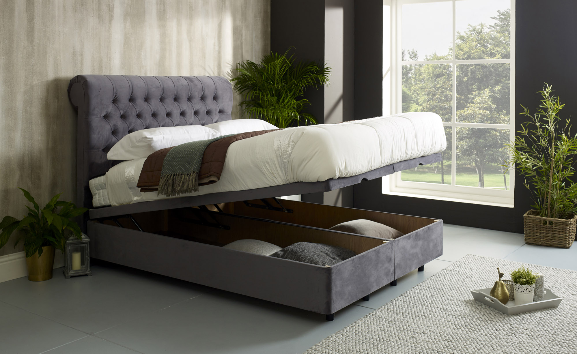 Swan Sleigh Floating Ottoman Bed Frame