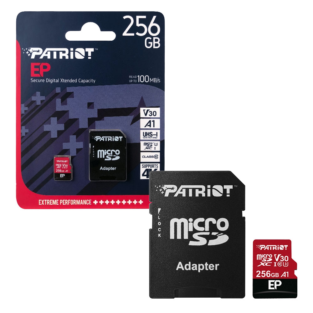 Patriot MicroSDXC Memory Card EP Series A1 V30 100MB/s for HD & 4K Video - 256GB