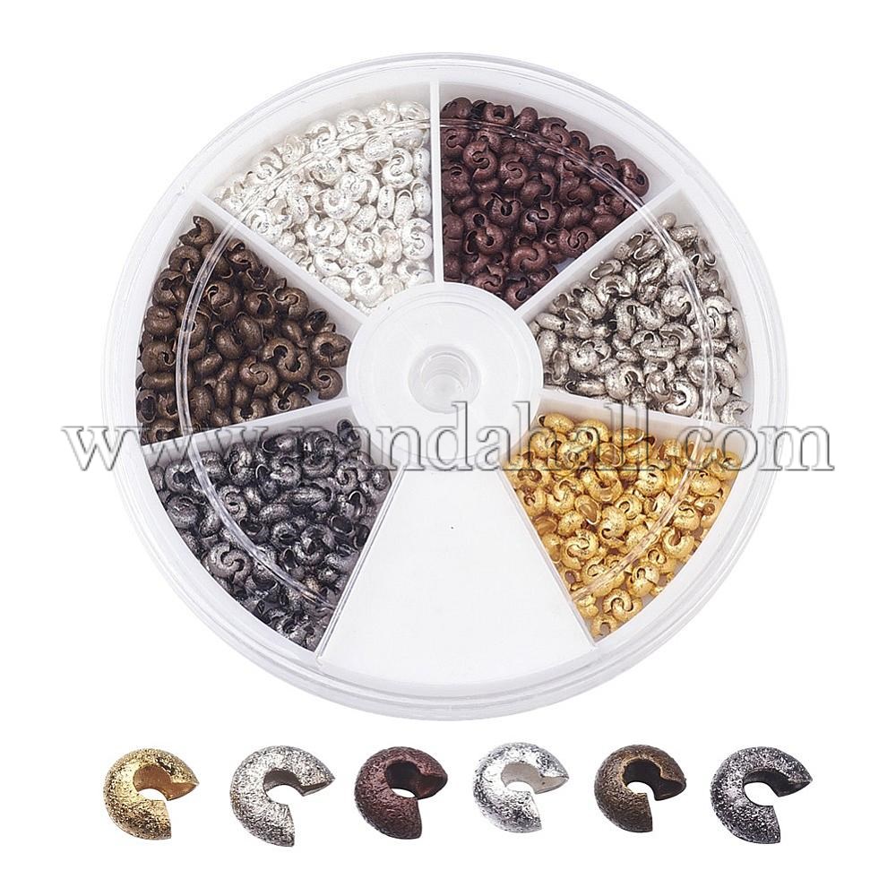 Brass Crimp Beads Covers, Mixed Color, 3mm In Diameter, Hole: 1mm; About 100pcs/grid