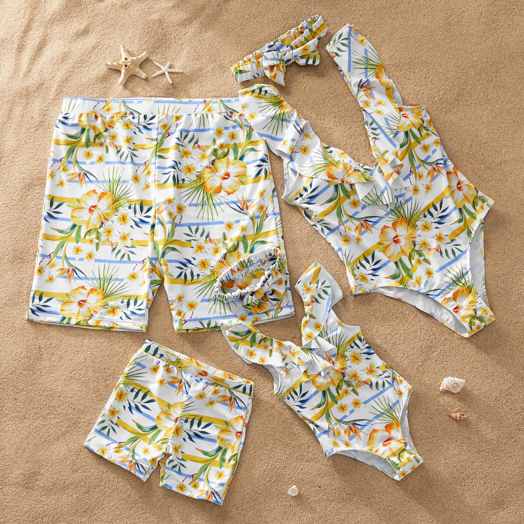 Bright Floral Print Family Matching Swimsuit