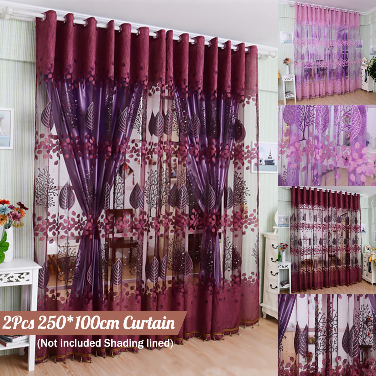 DYQ 250*100cm Living Room Curtain Floral Tulle Door Window Curtain Drape Panel Sheer Scarf Valances Glass Yarn Curtains