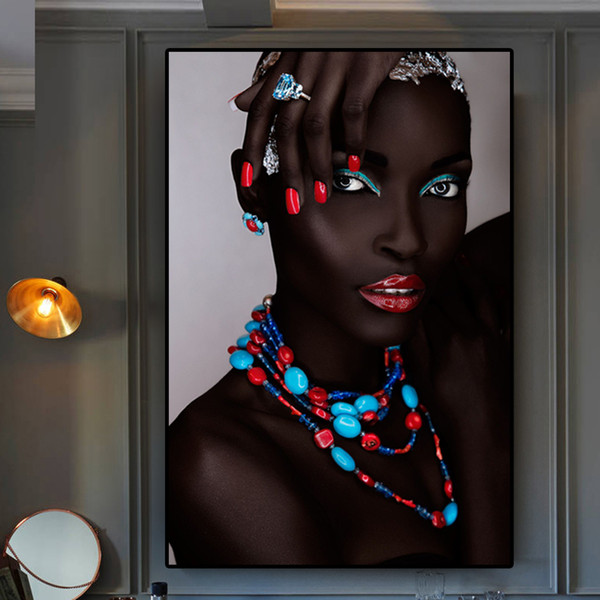 black nude african woman lips and nails canvas painting posters and prints scandinavian wall art picture for living room