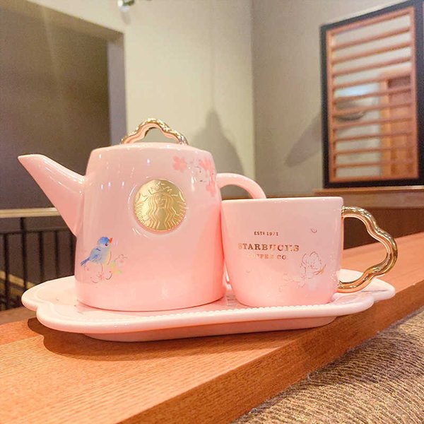 Starbucks teapot 2022 Cherry Blossom Ruyi national style cup Pot Set Pink painted Mermaid nameplate coffee cup