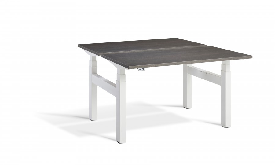 Lavoro Duo Height Adjustable Carbon Marine Wood Desk - White Frame - 1400 x 800mm