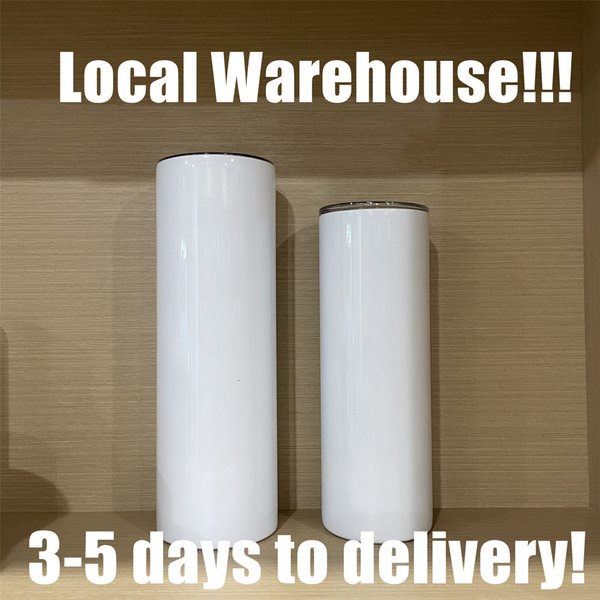 Local Warehouse Sublimation 15oz 20oz 30oz Straight Skinny Tumblers Stainless Steel Coffee Mug Insolation Water Bottle Seamless Drinking Cup Ready to Ship!! A02