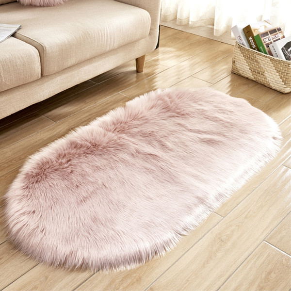 rayuan artificial wool pink oval carpet sheepskin hairy floor mat seat pad fur plain fluffy soft area rug tapete carpets 4 size