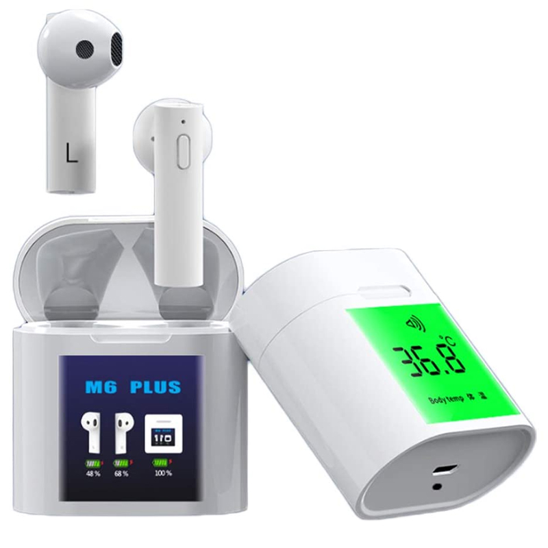 M6 Plus TWS Wireless Earphones Bluetooth 5.0 with Charging Case & Thermometer - White