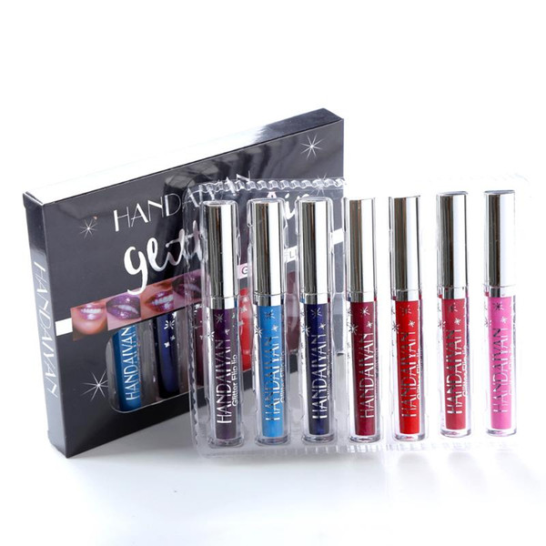 7 pieces/box metallic lip gloss kit lips makeup lighting glitter liquid lipstick make up cosmetics glosses shinny lipgloss